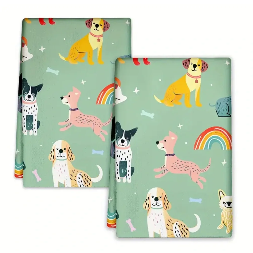 Set of 2 Playful Puppy Dog Microfiber Hand Towels